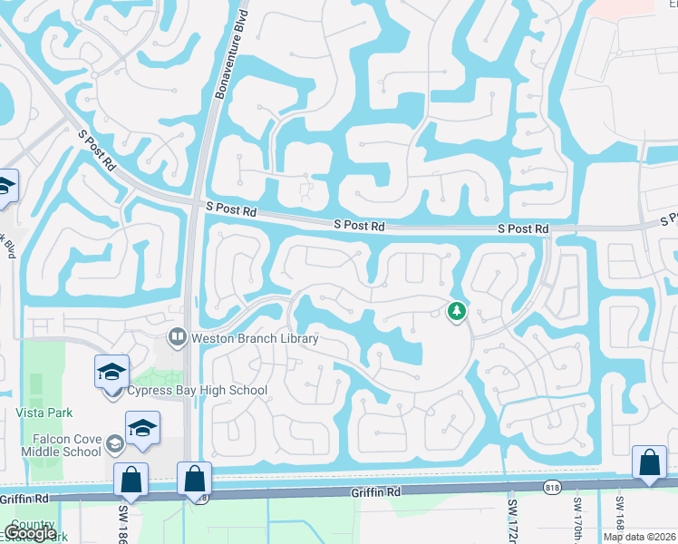 map of restaurants, bars, coffee shops, grocery stores, and more near 3711 Vista Way in Weston