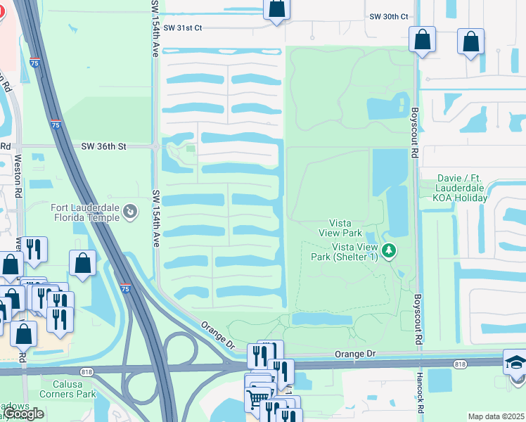 map of restaurants, bars, coffee shops, grocery stores, and more near 14857 Southwest 38th Street in Davie