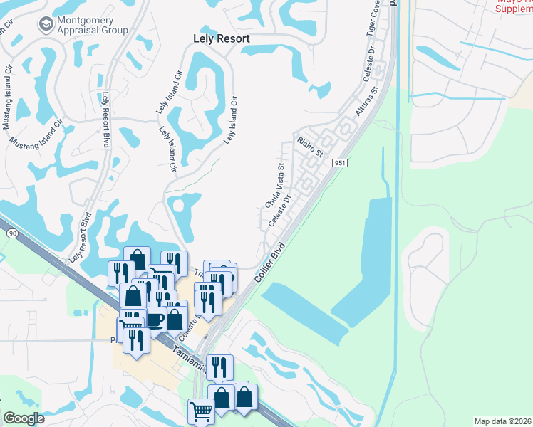 map of restaurants, bars, coffee shops, grocery stores, and more near 9146 Chula Vista Street in Naples