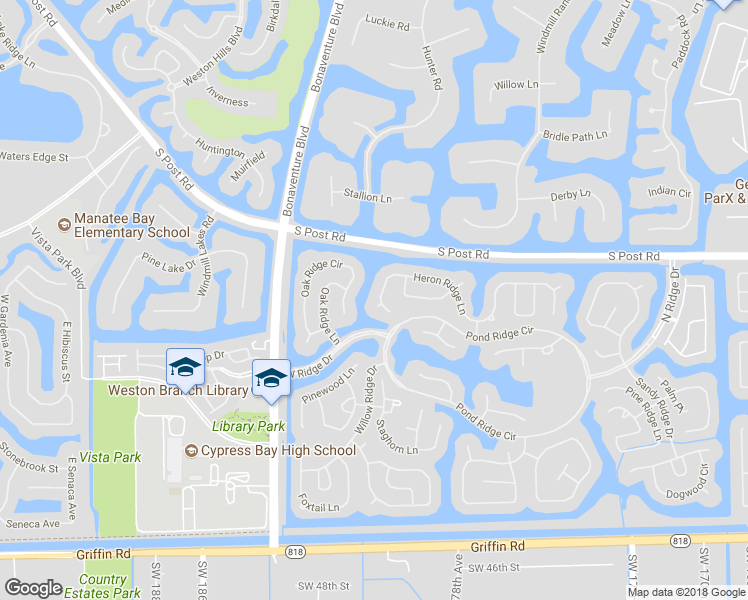 map of restaurants, bars, coffee shops, grocery stores, and more near 3628 Heron Ridge Lane in Weston