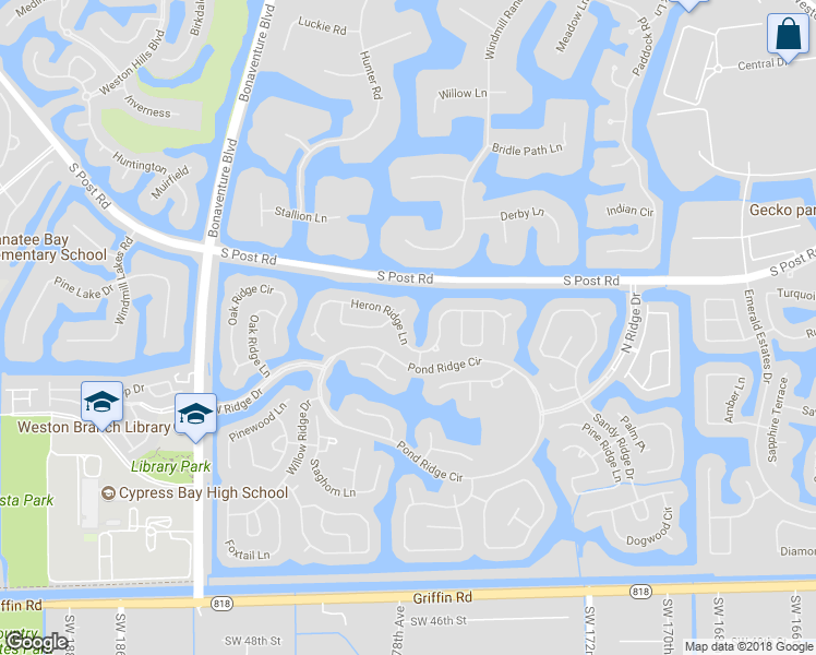 map of restaurants, bars, coffee shops, grocery stores, and more near 3740 Heron Ridge Lane in Weston