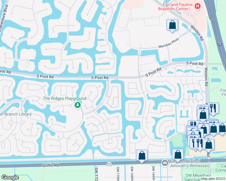 map of restaurants, bars, coffee shops, grocery stores, and more near 3637 San Simeon Circle in Weston