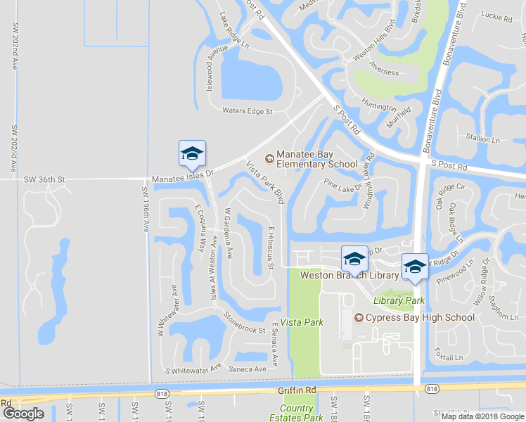 map of restaurants, bars, coffee shops, grocery stores, and more near 19159 North Hibiscus Street in Weston