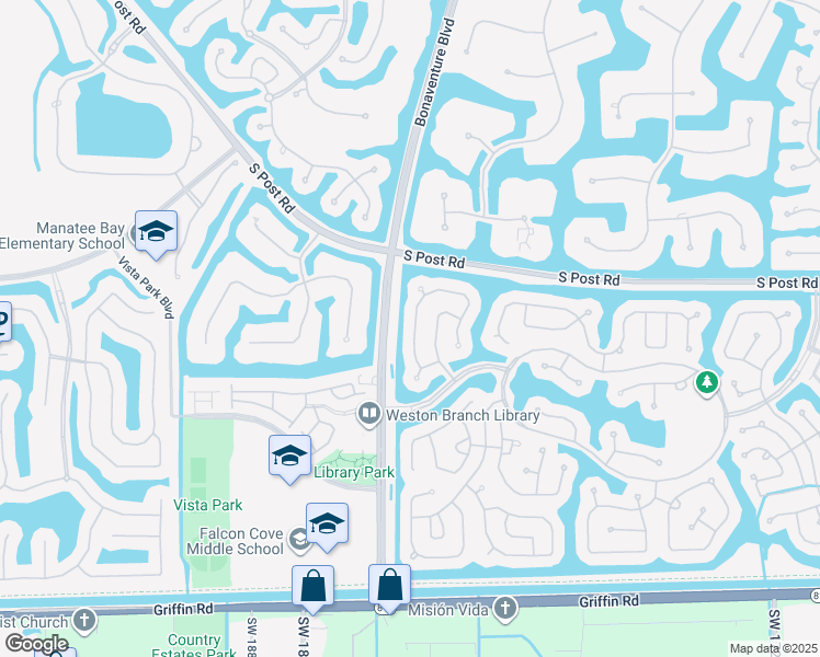 map of restaurants, bars, coffee shops, grocery stores, and more near 3759 Oak Ridge Circle in Weston