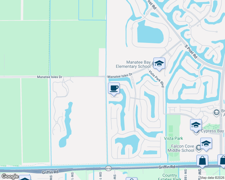 map of restaurants, bars, coffee shops, grocery stores, and more near 3752 West Coquina Way in Weston