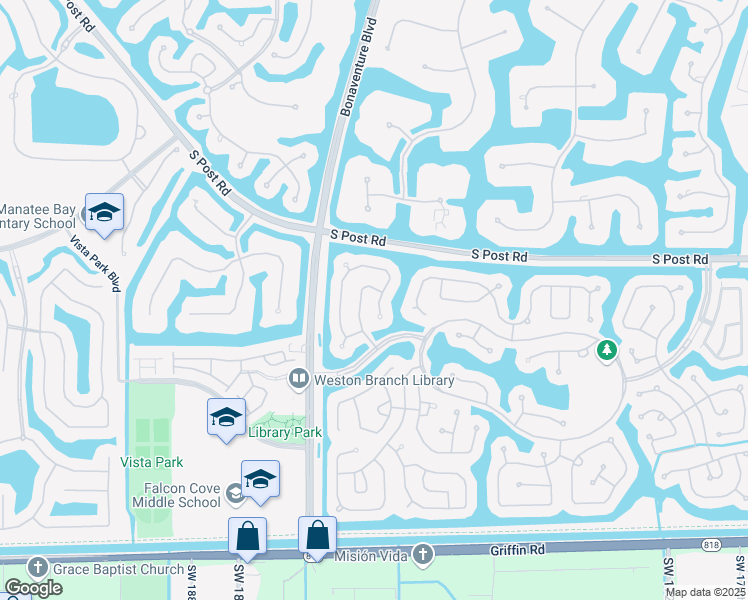map of restaurants, bars, coffee shops, grocery stores, and more near 3852 Oak Ridge Circle in Weston