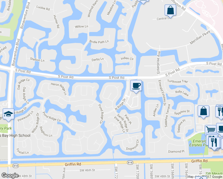 map of restaurants, bars, coffee shops, grocery stores, and more near 3701 Condor Court in Weston