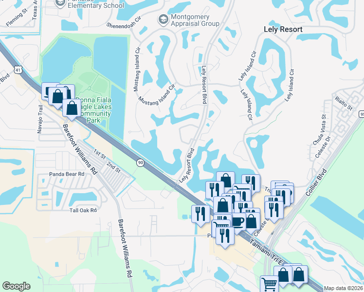 map of restaurants, bars, coffee shops, grocery stores, and more near 9195 Michael Circle in Naples
