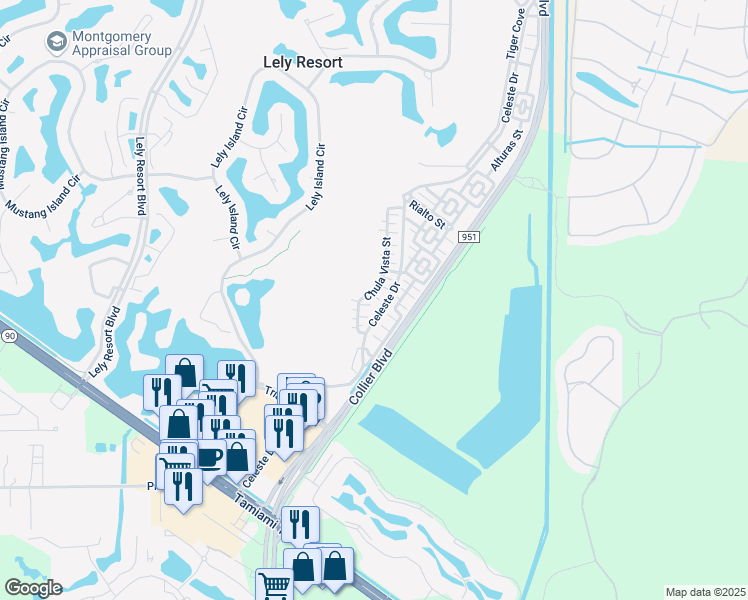 map of restaurants, bars, coffee shops, grocery stores, and more near 9134 Chula Vista Street in Naples