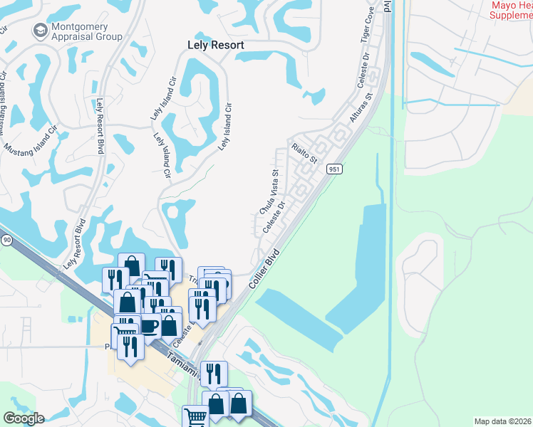 map of restaurants, bars, coffee shops, grocery stores, and more near 9134 Chula Vista Street in Naples