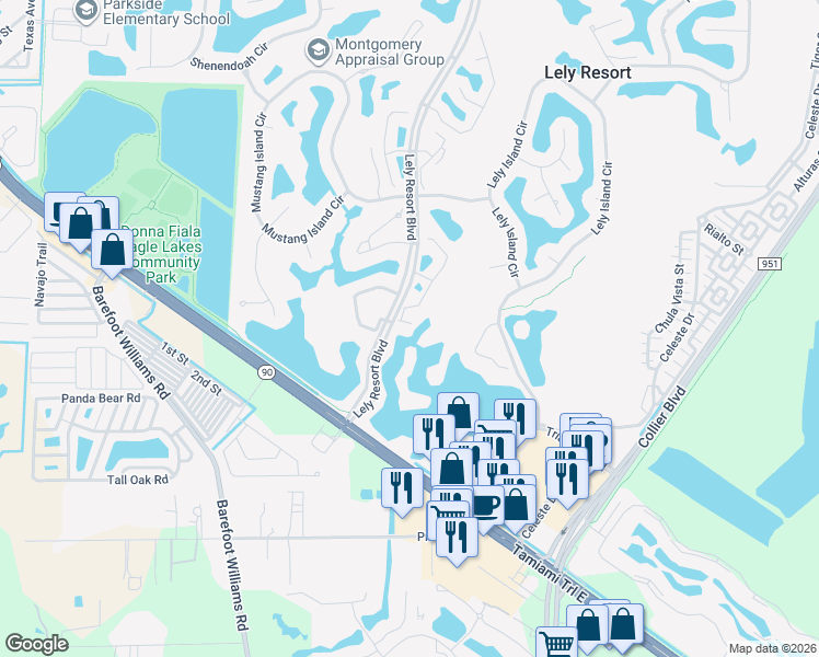 map of restaurants, bars, coffee shops, grocery stores, and more near 8600 Mystic Greens Way in Naples