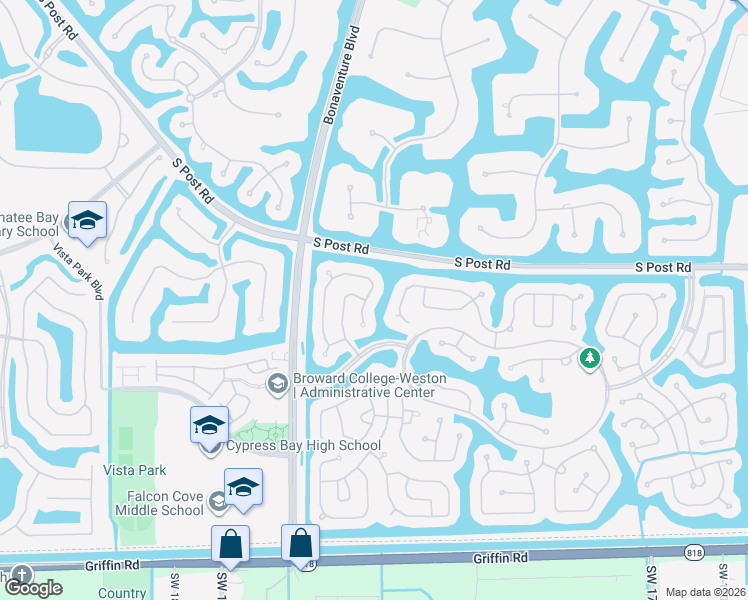 map of restaurants, bars, coffee shops, grocery stores, and more near 3628 Heron Ridge Lane in Weston