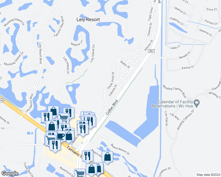 map of restaurants, bars, coffee shops, grocery stores, and more near 9130 Chula Vista Street in Naples
