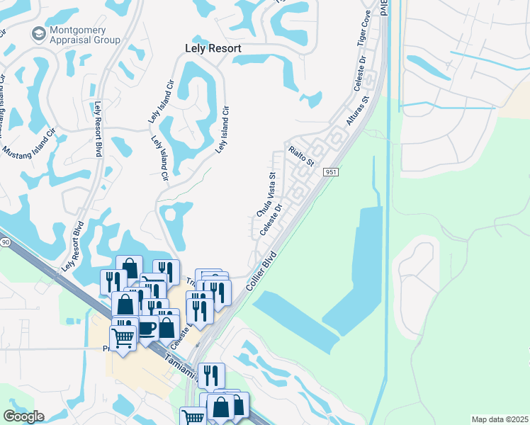 map of restaurants, bars, coffee shops, grocery stores, and more near 9134 Chula Vista Street in Naples