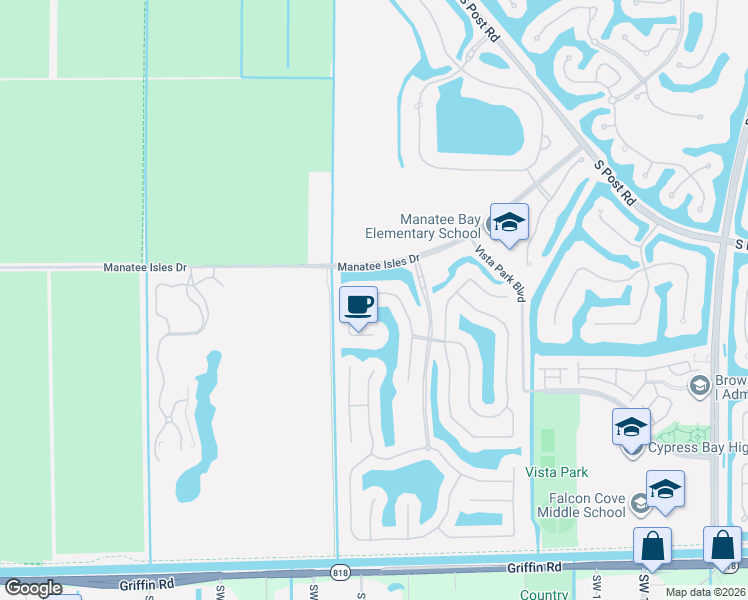 map of restaurants, bars, coffee shops, grocery stores, and more near 3752 West Coquina Way in Weston