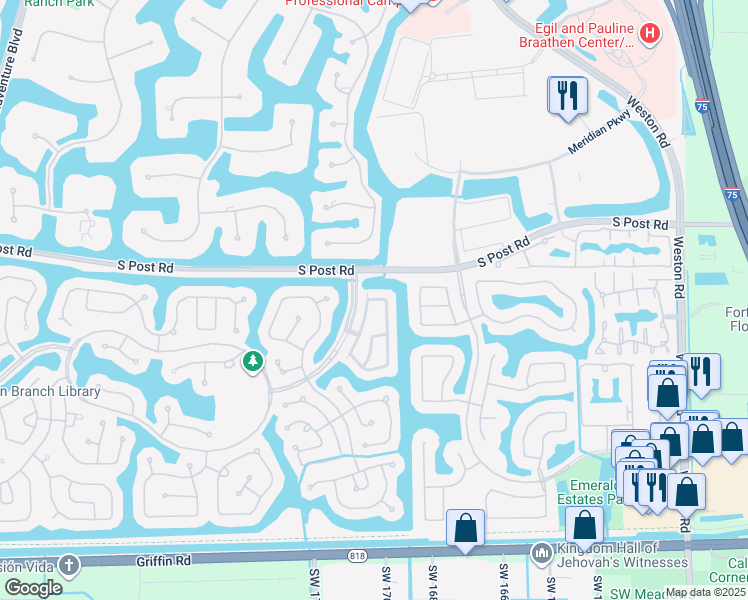 map of restaurants, bars, coffee shops, grocery stores, and more near 3637 San Simeon Circle in Weston
