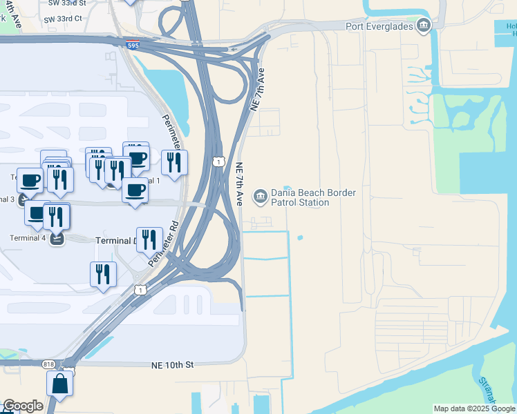 map of restaurants, bars, coffee shops, grocery stores, and more near 1800 Northeast 7th Avenue in Dania Beach