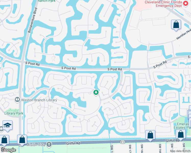 map of restaurants, bars, coffee shops, grocery stores, and more near 3736 Falcon Ridge Circle in Weston