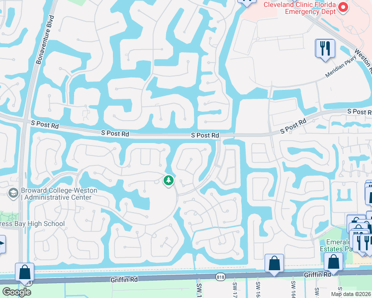map of restaurants, bars, coffee shops, grocery stores, and more near 3701 Condor Court in Weston