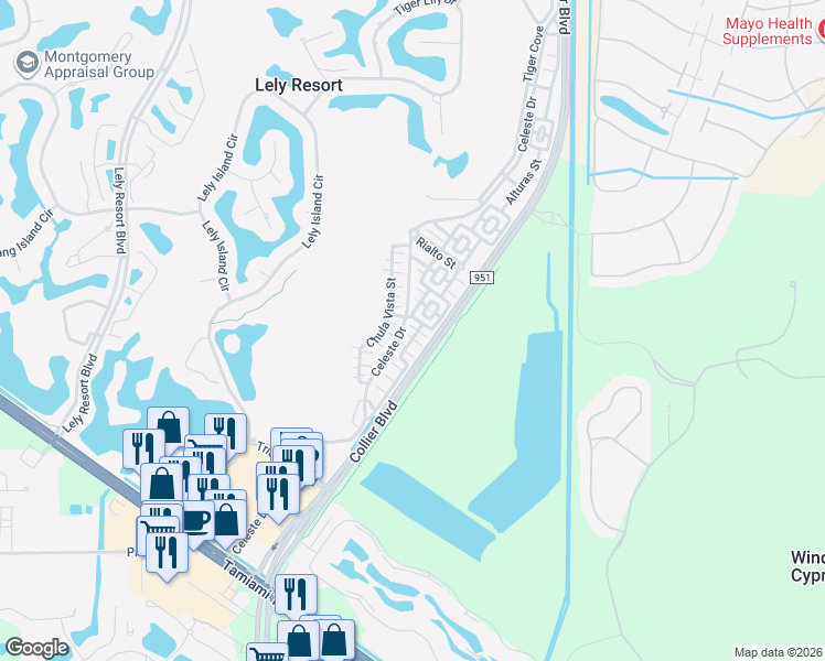 map of restaurants, bars, coffee shops, grocery stores, and more near 9123 Delano Street in Naples