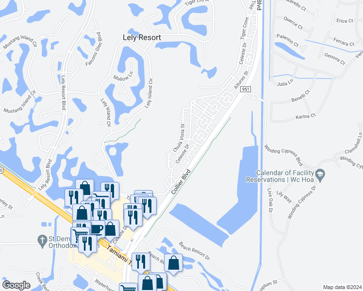 map of restaurants, bars, coffee shops, grocery stores, and more near 9122 Chula Vista Street in Naples