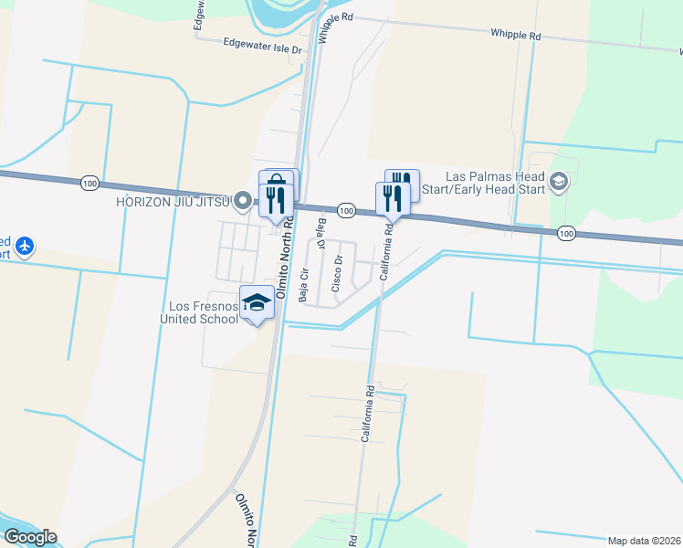 map of restaurants, bars, coffee shops, grocery stores, and more near Cisco in Los Fresnos