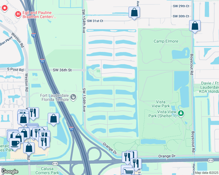 map of restaurants, bars, coffee shops, grocery stores, and more near 15070 Southwest 37th Street in Davie