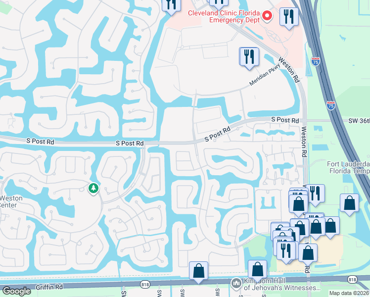 map of restaurants, bars, coffee shops, grocery stores, and more near 16709 Sapphire Springs in Weston
