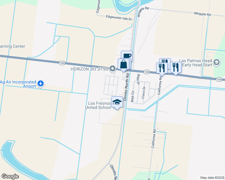 map of restaurants, bars, coffee shops, grocery stores, and more near South Palmdale Drive in Cameron County