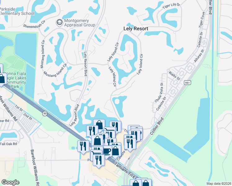 map of restaurants, bars, coffee shops, grocery stores, and more near 8998 Lely Island Circle in Naples