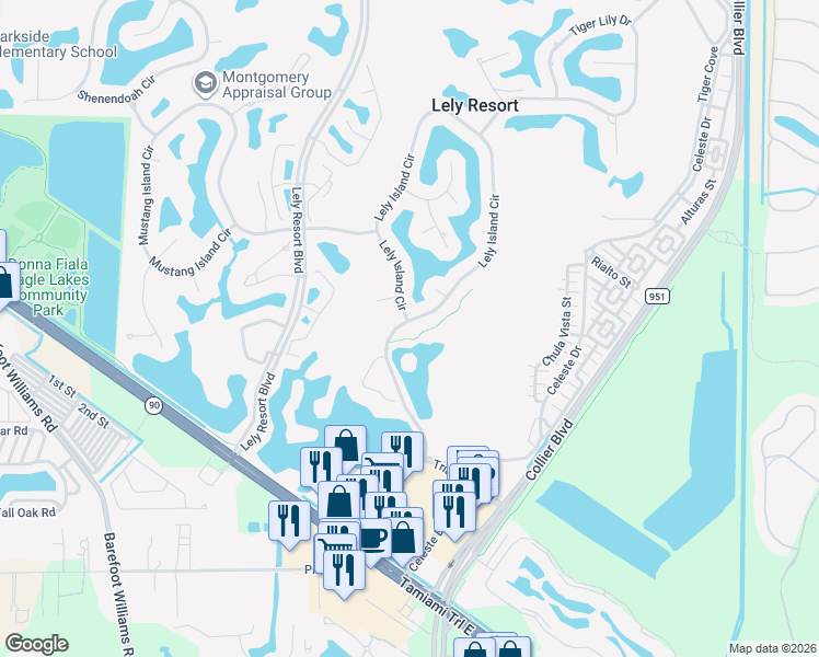 map of restaurants, bars, coffee shops, grocery stores, and more near 8998 Lely Island Circle in Naples