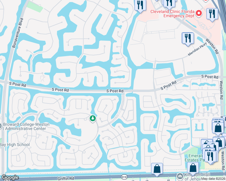 map of restaurants, bars, coffee shops, grocery stores, and more near South Post Road in Weston