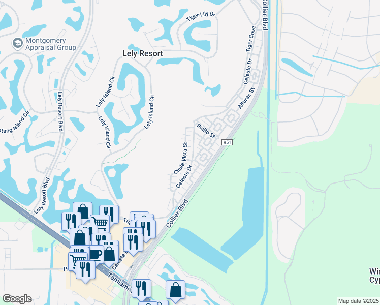 map of restaurants, bars, coffee shops, grocery stores, and more near 9117 Chula Vista Street in Naples
