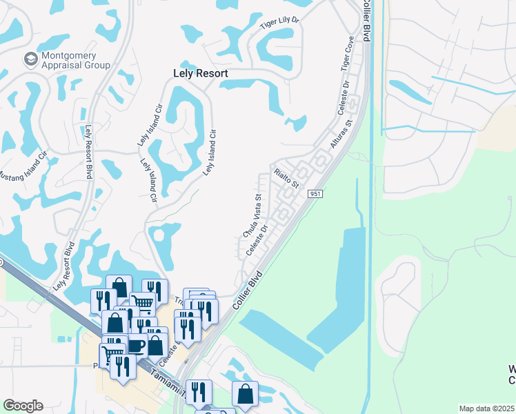 map of restaurants, bars, coffee shops, grocery stores, and more near 9106 Chula Vista Street in Naples