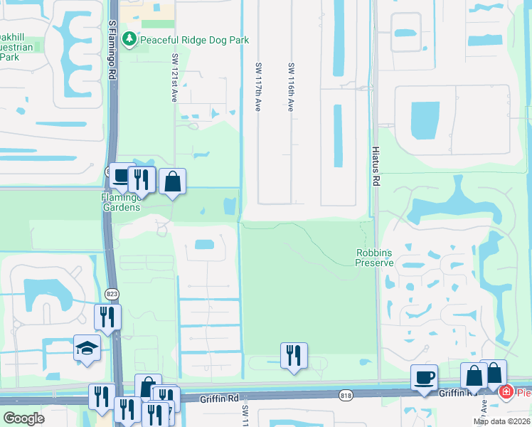 map of restaurants, bars, coffee shops, grocery stores, and more near 11610 Southwest 37th Court in Davie