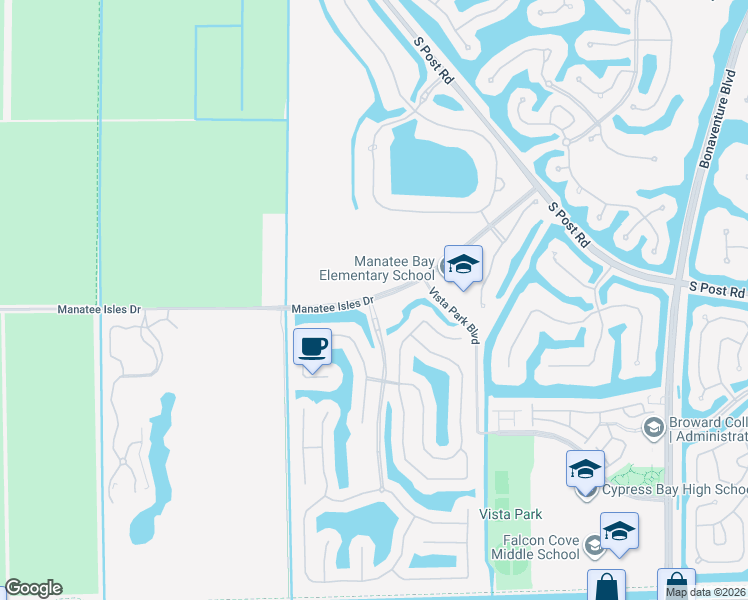 map of restaurants, bars, coffee shops, grocery stores, and more near 19200 Southwest 36th Street in Weston