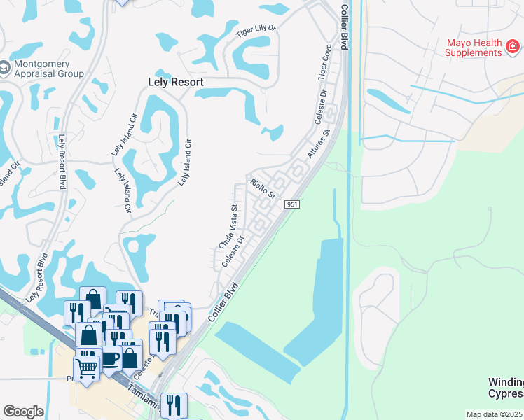 map of restaurants, bars, coffee shops, grocery stores, and more near 9096 Covina Drive South in Naples