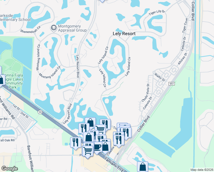 map of restaurants, bars, coffee shops, grocery stores, and more near 8853 Lely Island Circle in Naples