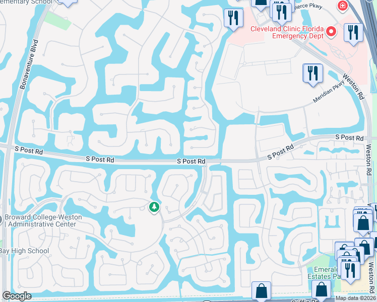 map of restaurants, bars, coffee shops, grocery stores, and more near 3520 Paddock Road in Weston