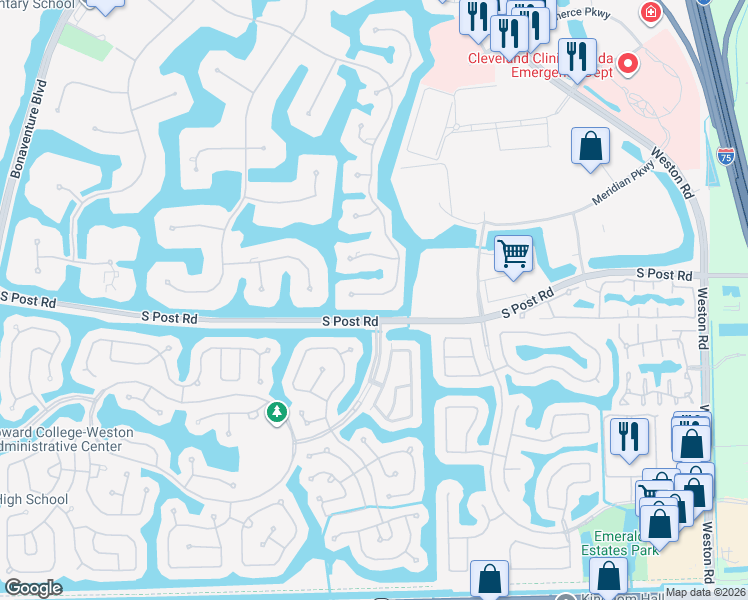 map of restaurants, bars, coffee shops, grocery stores, and more near 3480 Paddock Road in Weston