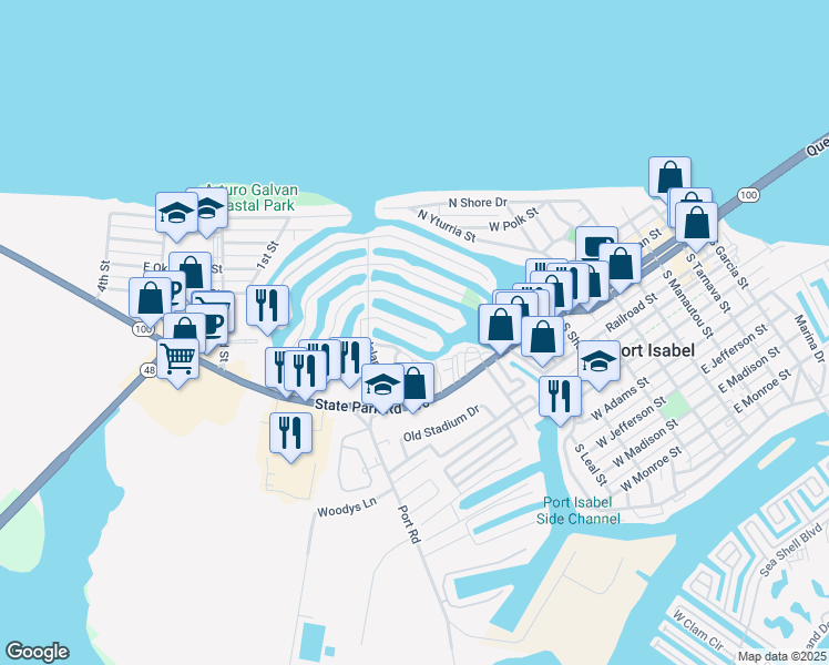 map of restaurants, bars, coffee shops, grocery stores, and more near 1006 Trout Avenue in Port Isabel