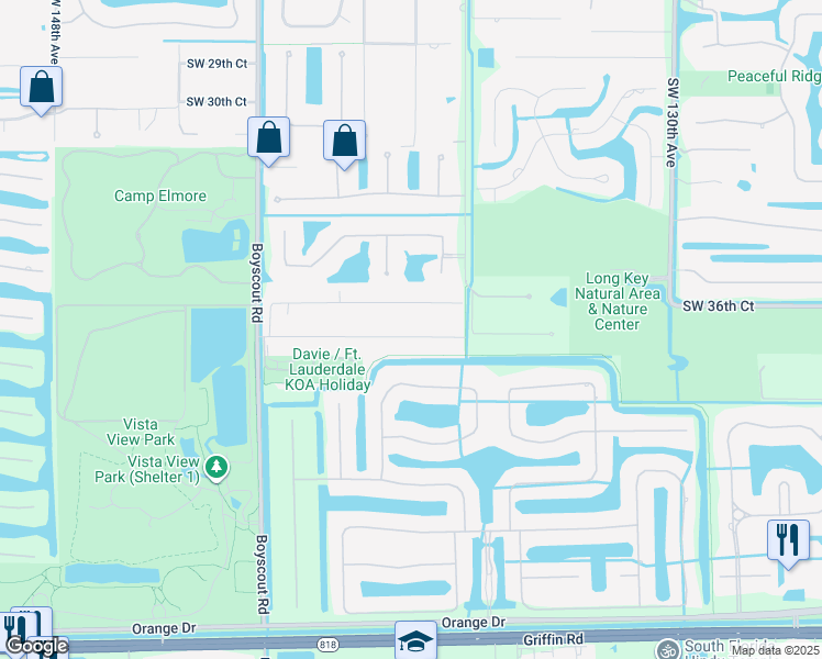 map of restaurants, bars, coffee shops, grocery stores, and more near 13690 Southwest 36th Court in Davie