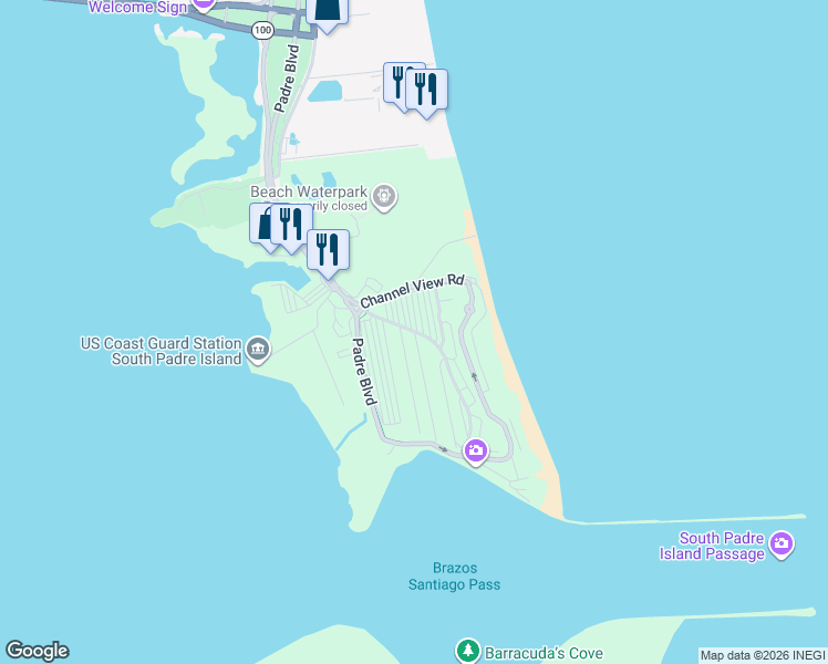 map of restaurants, bars, coffee shops, grocery stores, and more near Greenland Sea in South Padre Island