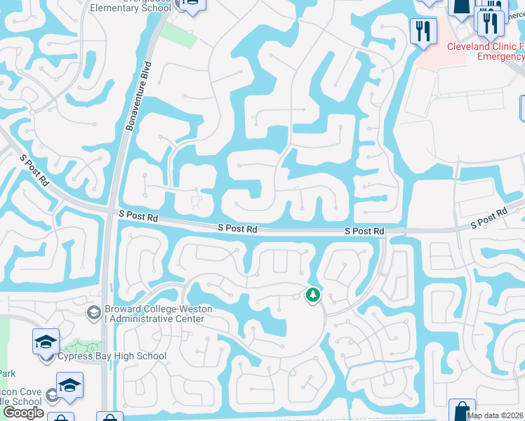 map of restaurants, bars, coffee shops, grocery stores, and more near 3480 Windmill Ranch Road in Weston