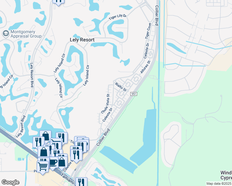 map of restaurants, bars, coffee shops, grocery stores, and more near 9051 Capistrano Street South in Naples
