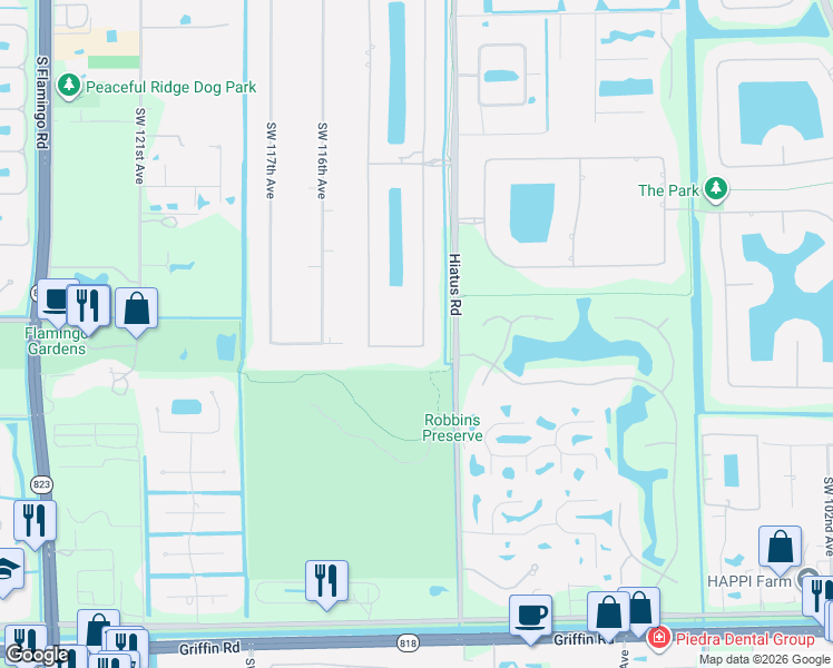 map of restaurants, bars, coffee shops, grocery stores, and more near 11257 Water Oak Pl in Davie