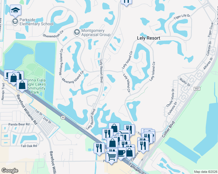 map of restaurants, bars, coffee shops, grocery stores, and more near 8480 Mystic Greens Way in Naples