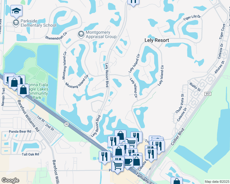 map of restaurants, bars, coffee shops, grocery stores, and more near 8480 Mystic Greens Way in Naples