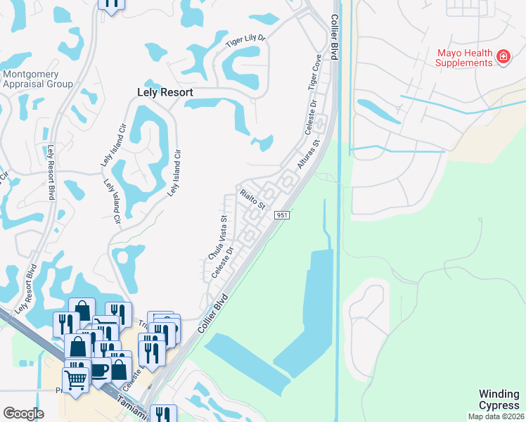 map of restaurants, bars, coffee shops, grocery stores, and more near 9078 Albion Lane South in Naples