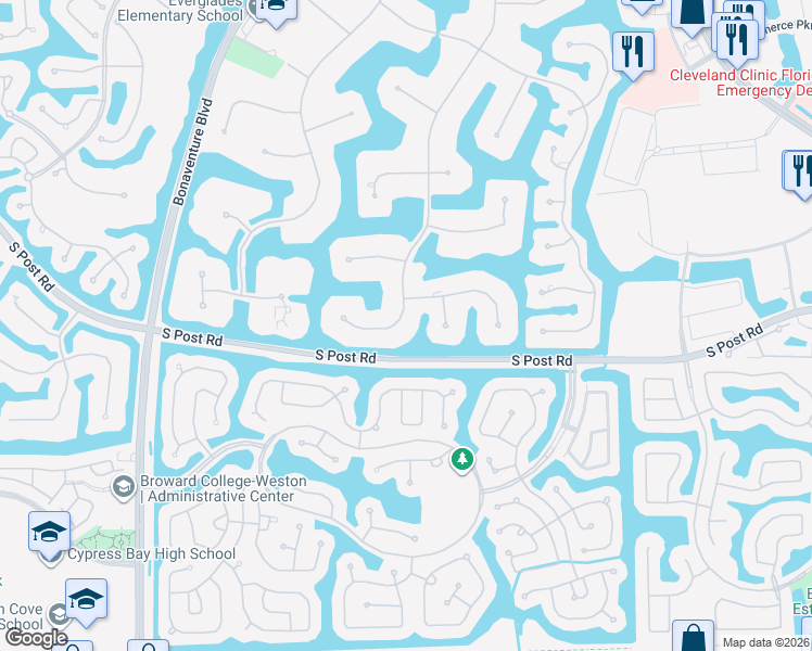 map of restaurants, bars, coffee shops, grocery stores, and more near 3480 Windmill Ranch Road in Weston